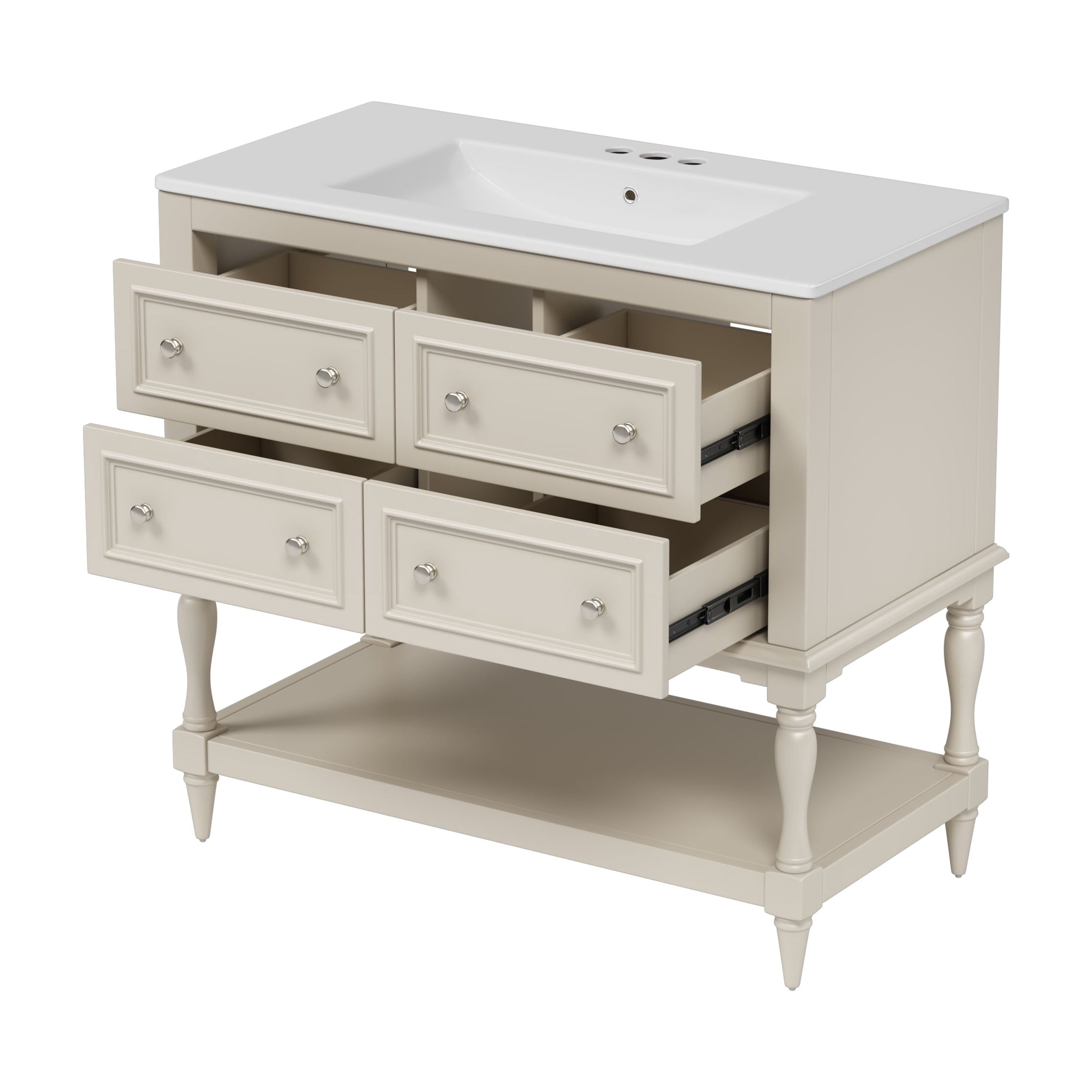 Euroco 36" Bathroom Vanity Cabinet with Sink Combo Set, Undermount Ceramic Sink, Free Standing Vanity Set with 4 Drawers, Solid Wood Frame Bathroom Cabinet, Beige