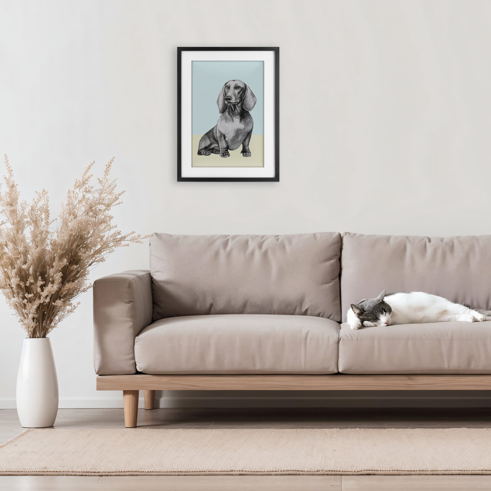 Stupell Industries Sitting Dachshund Sketch Black Framed Print Under Glass, design by Violeta Vollmer