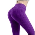 thumbnail image 5 of Women High Waisted Workout Yoga Pants Butt Lifting Scrunch Booty Leggings Tummy Control Anti Cellulite Textured Tights Purple M, 5 of 5