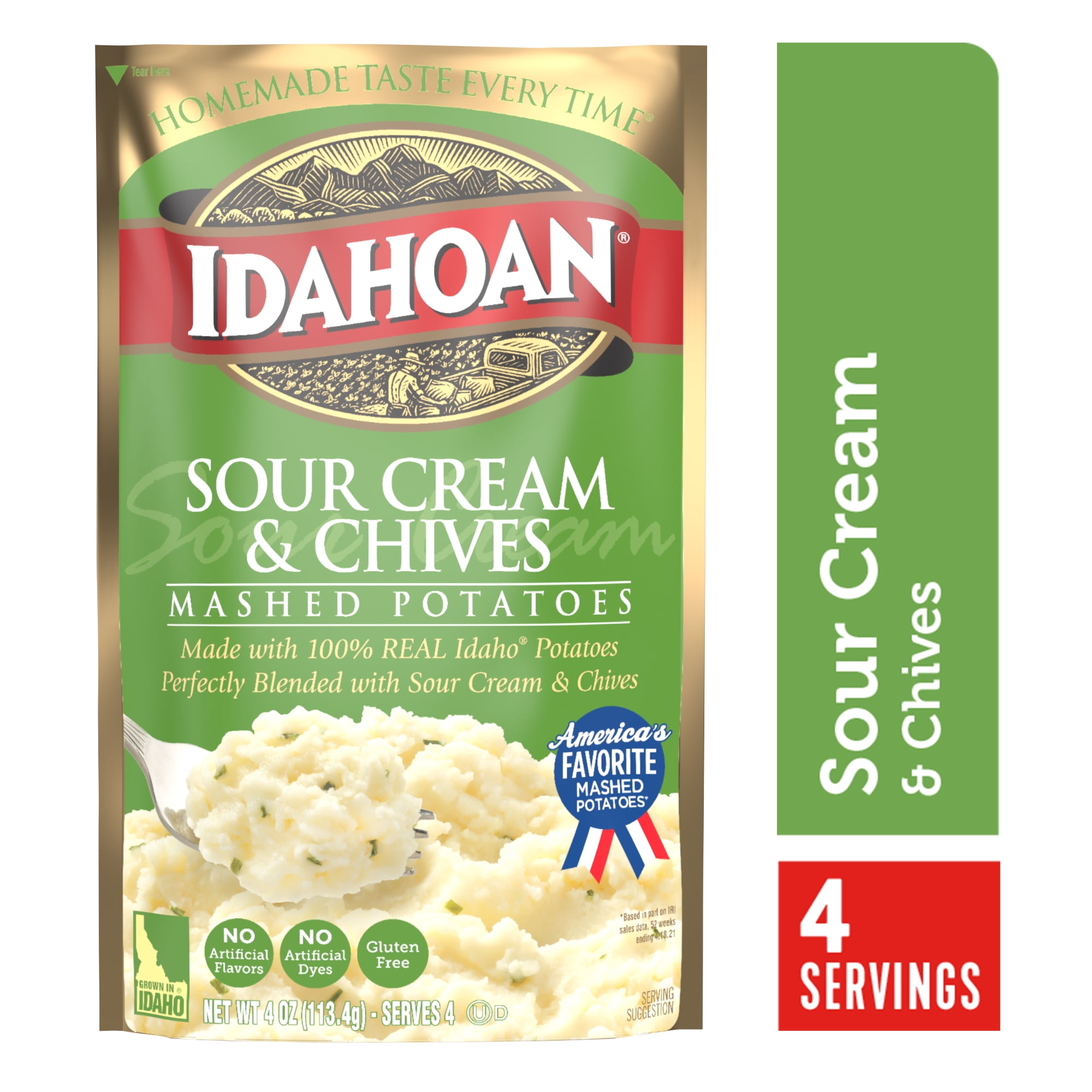 Idahoan Sour Cream & Chives Mashed Potatoes, 4 oz Pouch