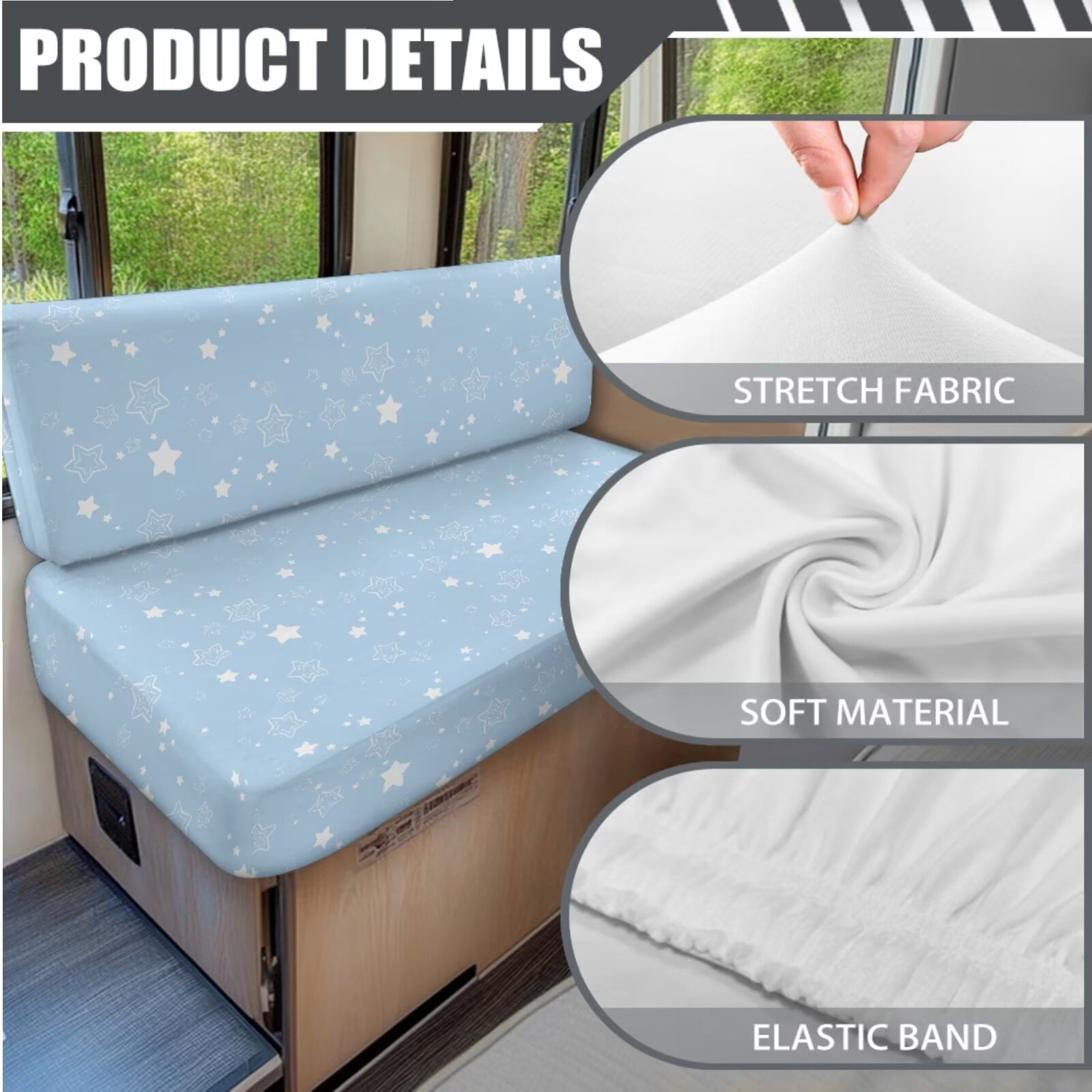XYZCANDO Blue Star Print RV Sofa Cover RV Couch Cushion Slipcovers Comfortable Loveseat Slipcovers for Travel Couch Stain Resistant Sofa Cover 2 Backrest Cover & 2 Bench Cover