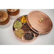 7.5 Inch Dia Handcrafted Indian Spice Box (Copper)