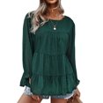 thumbnail image 3 of Women Ruching Long Sleeve Round Neck Contrast Color T-shirt, 3 of 6