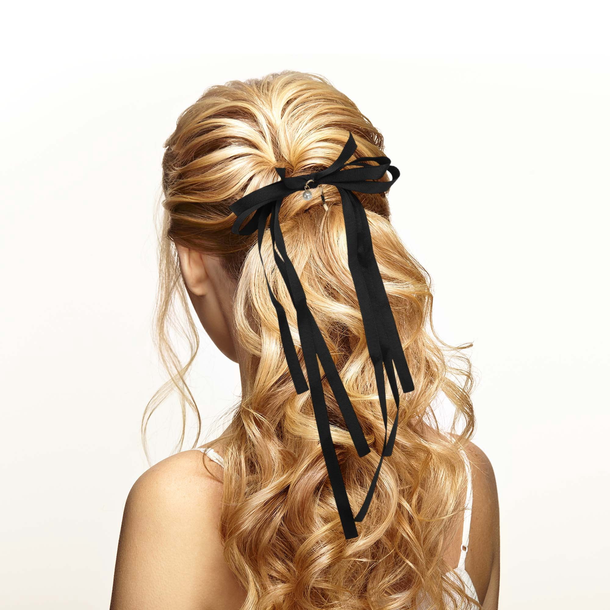 Unique Bargains Stylish Ribbon Bow Ponytail Buckle Hair Clip for Women 1 Pc Black