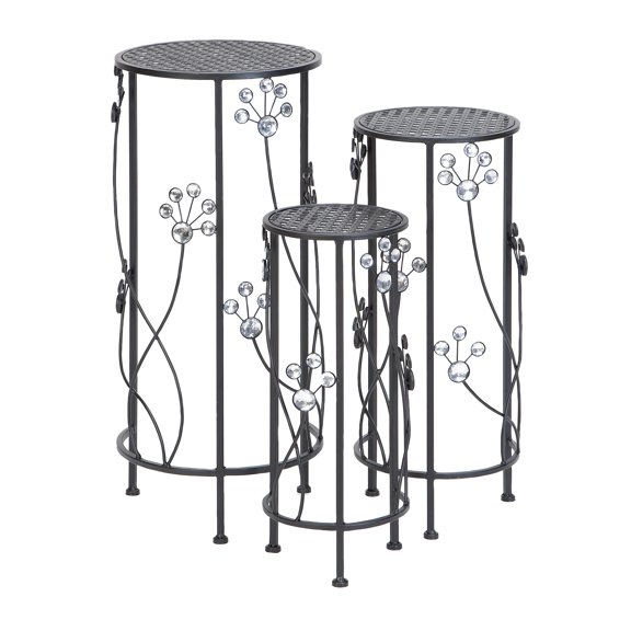DecMode Contemporary Iron Plantstands, Black 28"H, Set of 3