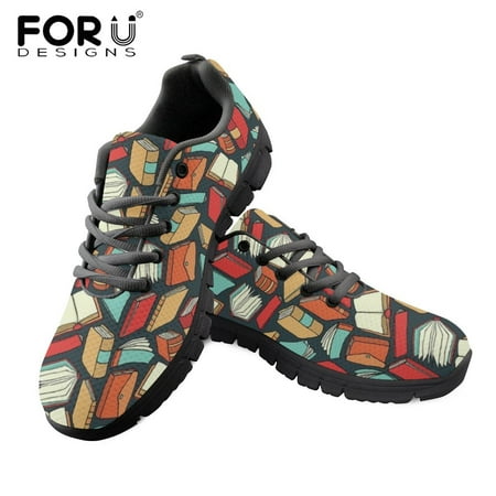

Book Lovers Pattern Sneakers for Women Lightweight Flats Lace Up Shoes Ladies Breathable Air Mesh Shoes Footwear