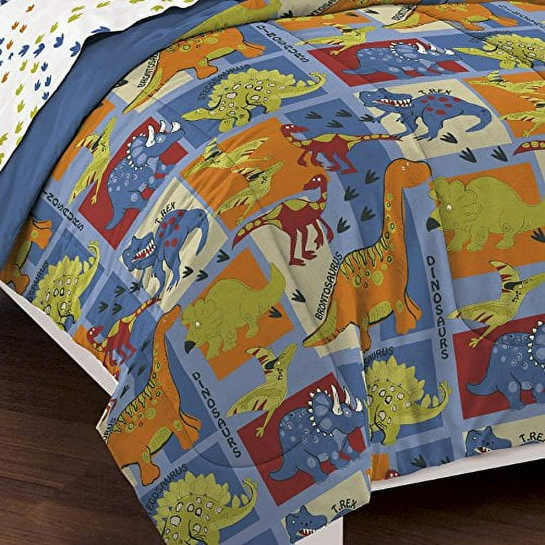 Dream Factory Dino Blocks Twin 5 Piece Comforter Set Bed in a Bag Polyester Blue Male Child