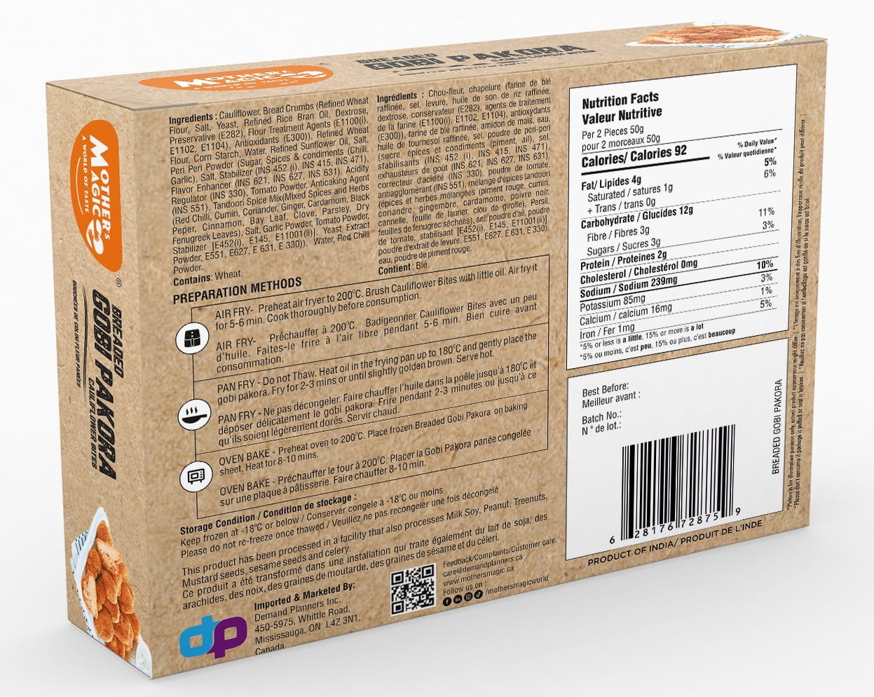 Mothers Magic Breaded Gobi Pakora 400g (Cauliflower bites), Breaded Cauliflower Bites 400G Frozen Ready-to-Cook