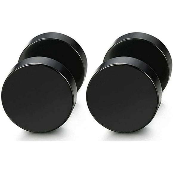 IBAOLEA 6 Pairs Black Stainless Steel Polished Simple Fake Plugs Dumbbell Shape Piecing Screw Stud Earrings for Men(Black)