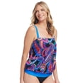 thumbnail image 3 of Women's Mazu Tropical Flora Draped Blouson Tankini Swim Top Color: Black Floral Size: 8, 3 of 5