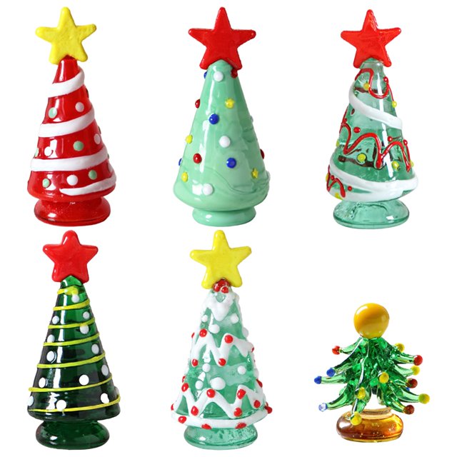 6 adornos de cristal para árbol de Navidad, mini árboles de cristal hechos a mano con estrellas, decoraciones navideñas de mesa de 2,6 a 3 pulgadas, figuras de cristal coloridas para fiestas, decoraci