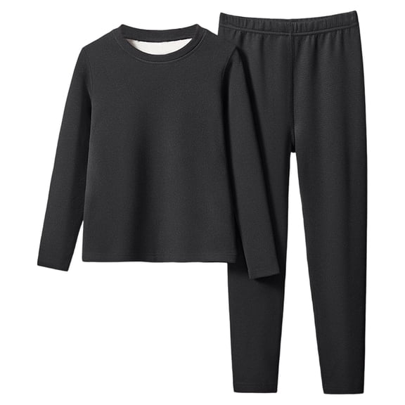 FINALGANG Girls 2 Piece Thermal Underwear Set Kids Solid Color Long Sleeve Crewneck Top Elastic Waist Pants Warm Base Layer Outfit For Cold Weather Trendy Set
