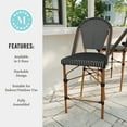 thumbnail image 6 of Martha Stewart Set of 2 Indoor-Outdoor Stackable Bistro Counter Stools with Natural Woodgrain Aluminum Finish Frame, Black/White Woven Rattan Back/Seat, 6 of 9