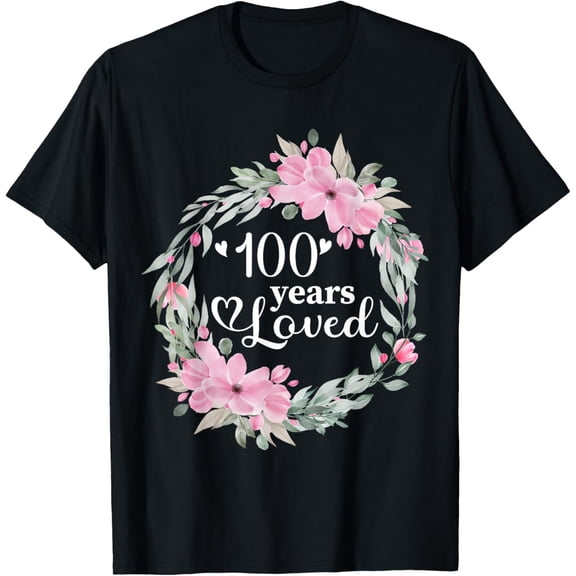 Floral 100 Years Old Bday Present Men Women 100th Birthday T-ShirtMen and women, Black T-shirt, size: Extra large