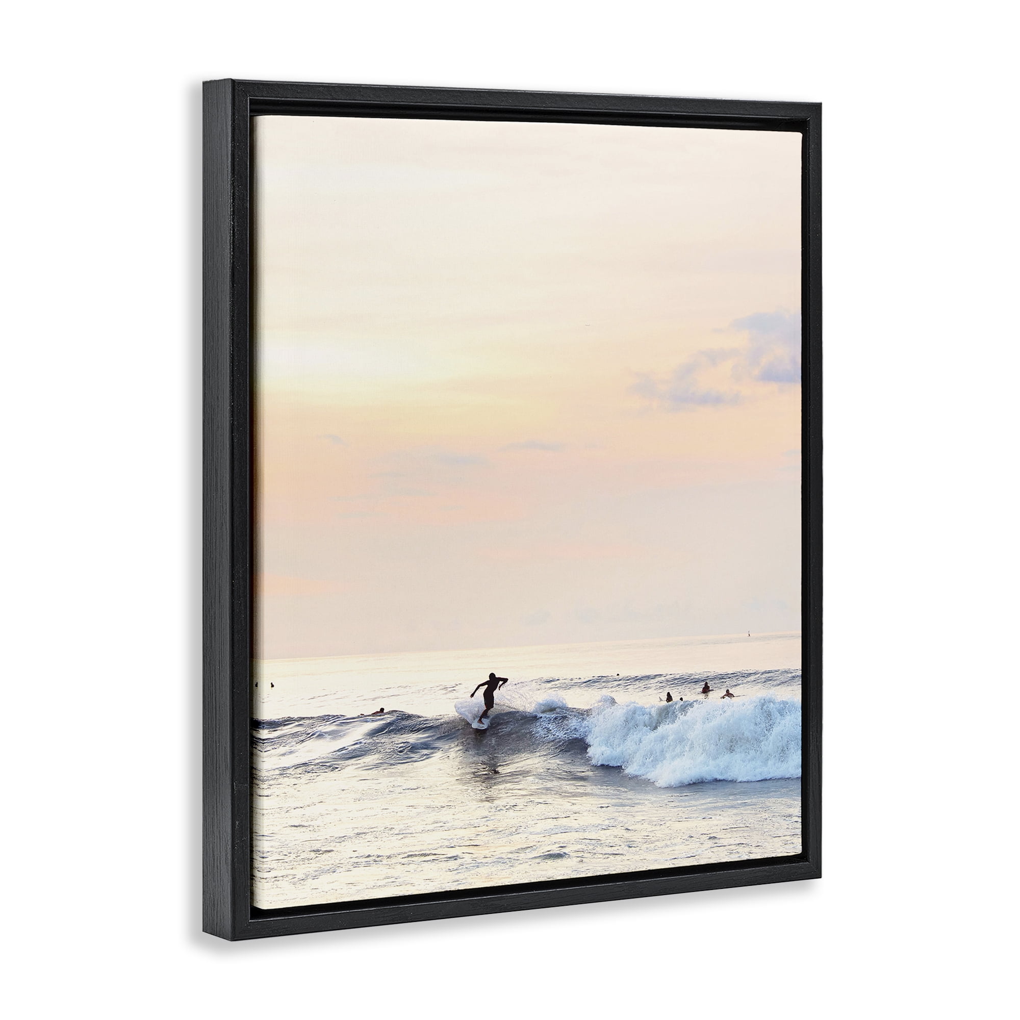 Stupell Industries Sunset Surfer Landscape Coastal Photography Black Floater Framed Canvas Art Print Wall Art, 25 x 31