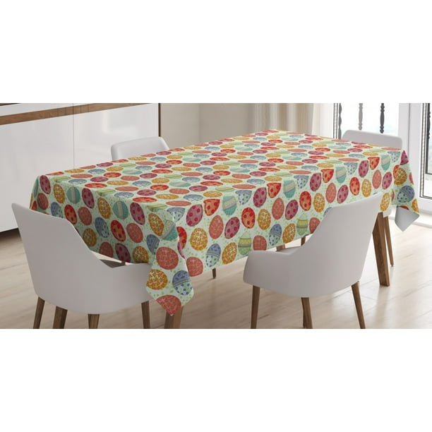 Easter Tablecloth, Traditional Eggs Painted with Flowers Vintage  Composition on Green Leafy Branches, Rectangular Table Cover for Dining  Room Kitchen, 
