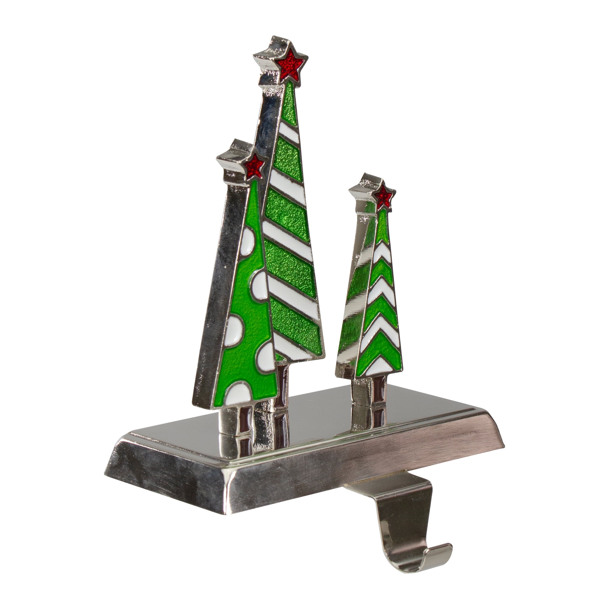 Northlight 7" Silver, Green and White Christmas Tree Trio Stocking Holder