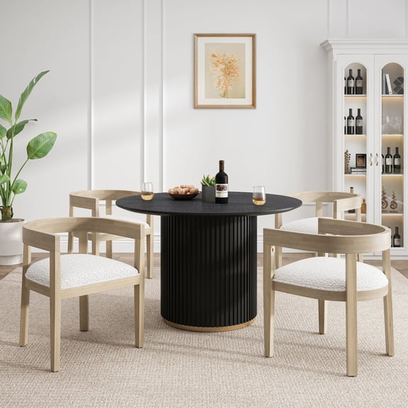 GDF Studio Theo Modern 5-Piece Round Dining Set with 47.3" Round Table and Upholstered Tub Chairs, Natural Black