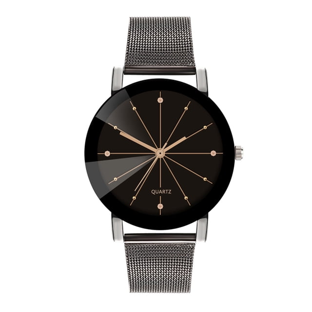 Reloj de cuarzo con cinturón de malla de moda Reloj unisex con patrón de esfera de diamantes de imitación clásico (negro masculino)