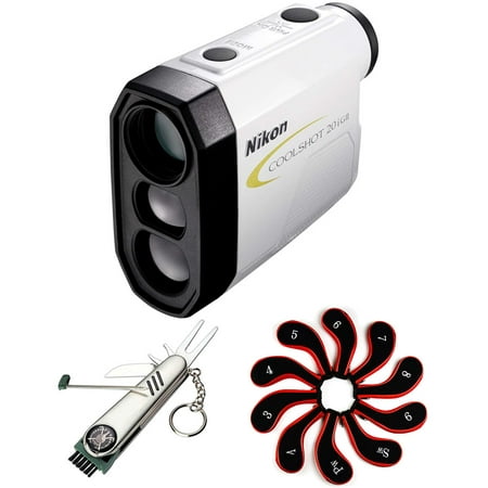 Nikon 16666 COOLSHOT 20i GII Golf Laser Rangefinder Bundle with Stainless Steel 7-in-1 Multi-Function Golf Tool and Neoprene Zippered Headcover for Golf Club Iron Head