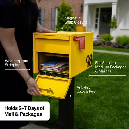 Adoorn Lockable Post Mount Mailbox | Small (Aegean Sea), Size 12 x 12 x 18.5 (HxWxD) Anti-Theft Locking Mailbox with 2 Keys, Modern Mailbox with Flag, Weatherproof Mailboxes for Outside (See the picture for the color)