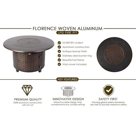 Fire Sense - Florence Woven Round Aluminum LPG Fire Pit - Antique Bronze