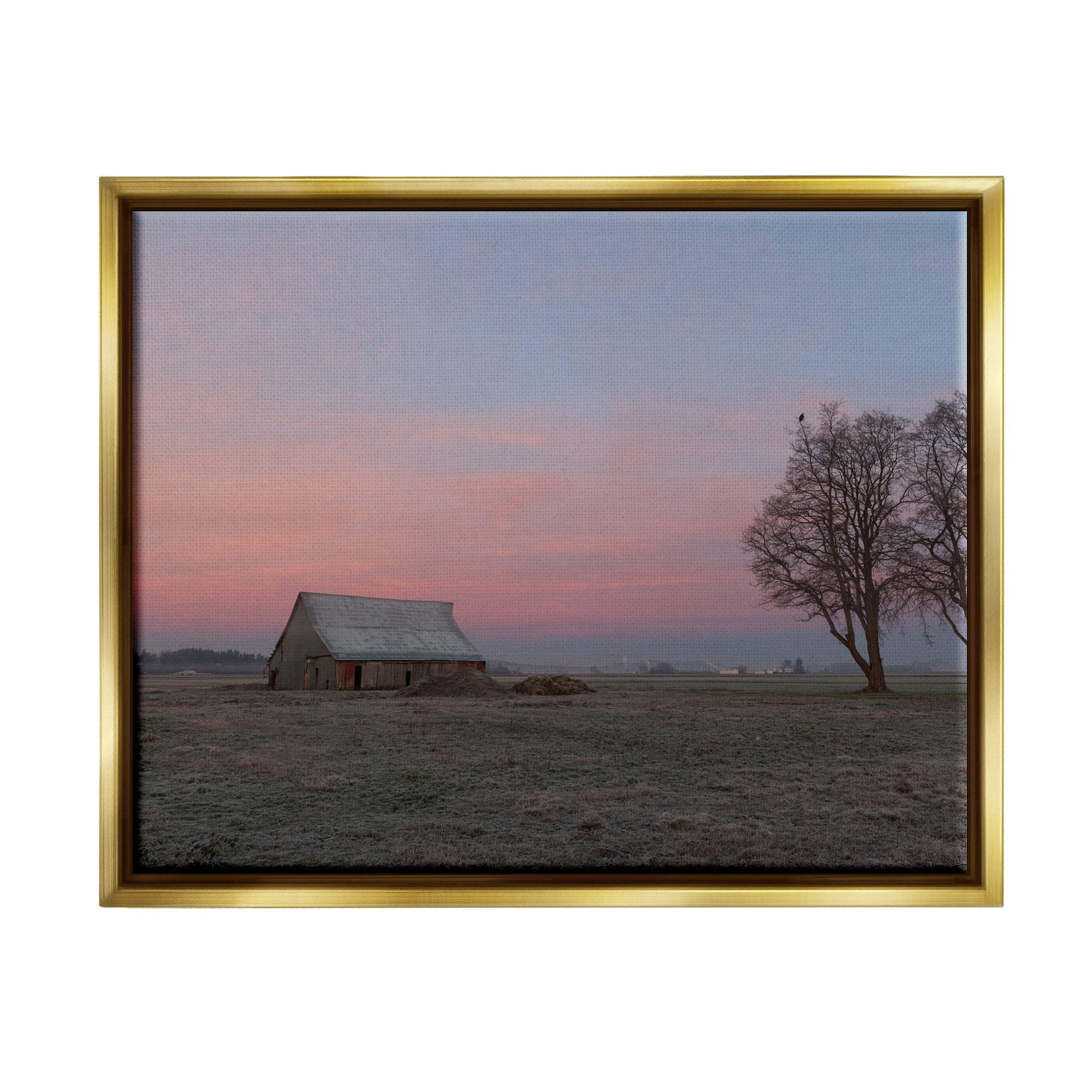 Stupell Industries Lone Grassland Cabin Rural Trees Sunset Sky Photograph Metallic Gold Floating Framed Canvas Print Wall Art, Design by Nancy Crowell
