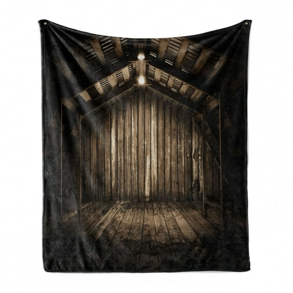 Modern Soft Flannel Fleece Throw Blanket, Old Wooden Rustic Home Cottage Rural Countryside Grunge Rusty Indoors Print, Cozy Plush for Indoor and Outdoor Use, 50" x 60", Brown Dark Brown, by Ambesonne
