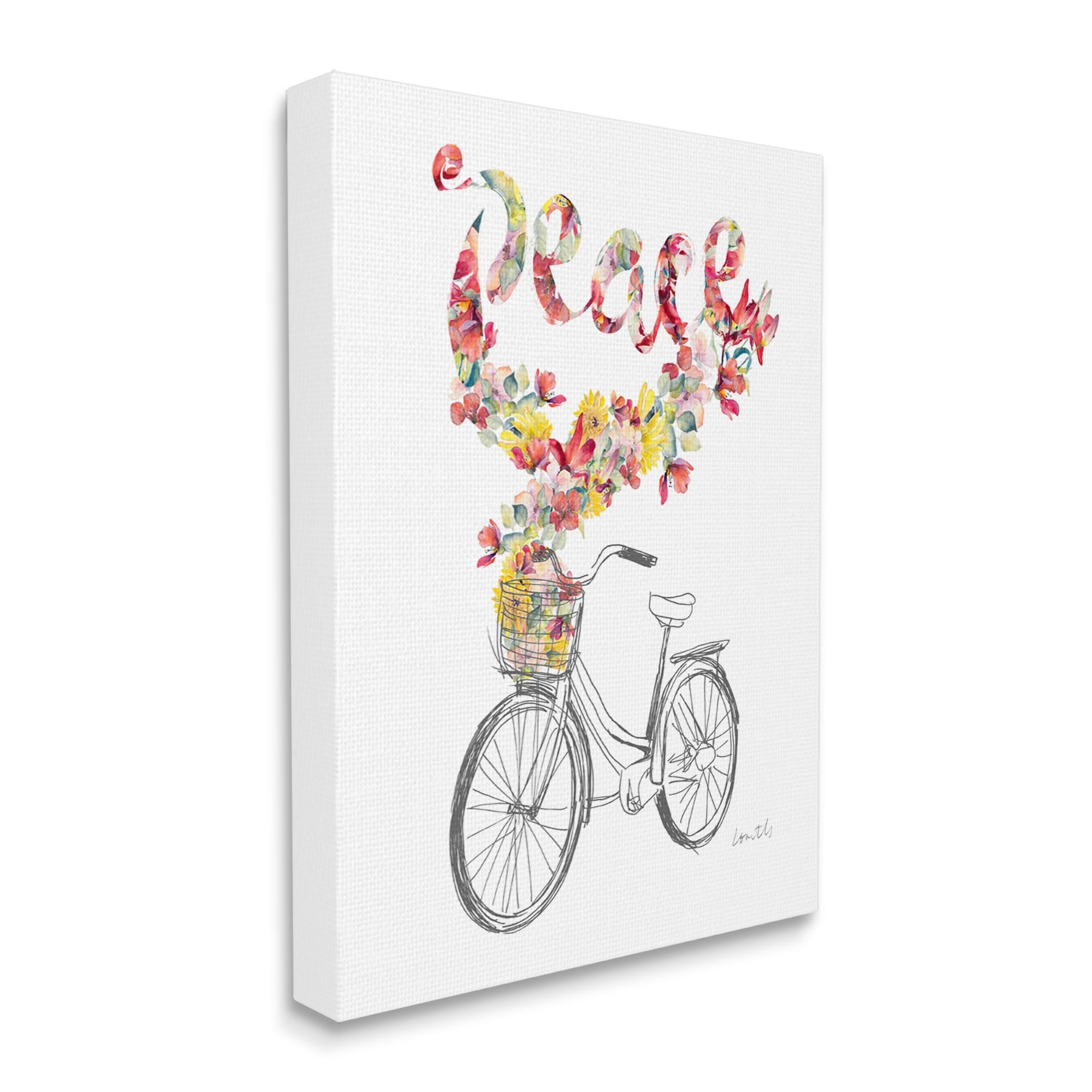 Stupell Industries Peace Phrase Quaint Floral Bouquet Bicycle Basket Canvas Wall Art, 24 x 30, Design by Lanie Loreth