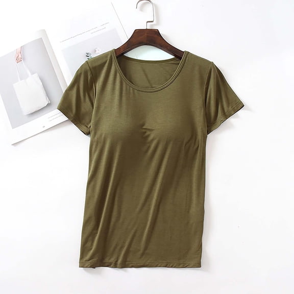 VLOOCKLW Women's Modal Built-in Bra Padded Active Camisole Short Sleeves Pajama Casual Tops T-Shirt