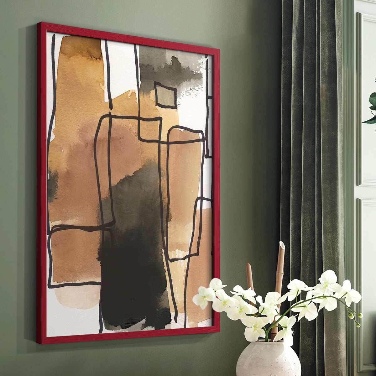 Retro Vibe II in Red Solid Wood 11 x 14 Framed Print