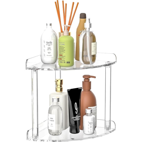 2 Tier Countertop Corner Organizer Shelf 7x7x8 Inch, Acrylic Bathroom Organizer Corner Shelf for Countertop, Clear Vanity Storage Organizer for Skincare, Cosmetics, Perfume