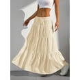 thumbnail image 6 of Tiered Pleated Low-Waist Flowing Maxi Skirt Beige, 6 of 6