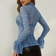 thumbnail image 5 of Women's Floral Embroidery Eyelet Lace Crew Neck Long Sleeve Top, 5 of 9