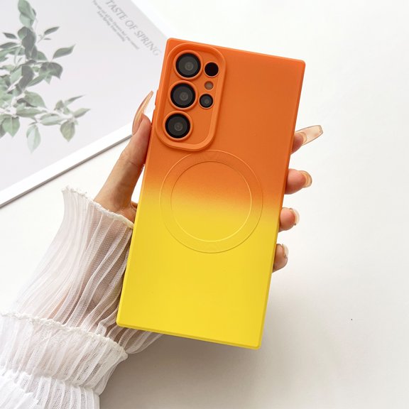 For Samsung Galaxy S24 Ultra Two-color Gradient Magnetic Case,Built-in Camera Lens Protection,Compatible with MagSafe Charging,Shockproof Lightweight TPU Soft Slim Rubber Phone Case,Orange Yellow