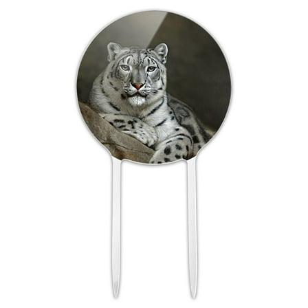 Acrylic Snow Leopard on Ledge Cake Topper Party Decoration for Wedding Anniversary Birthday Graduation