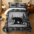 thumbnail image 2 of Manfei Retro Bear Bed Spread Queen, Western Farmhouse Queen Coverlet Set, Gray Black, Black Reversible, 3-Piece, 1 Quilt and 2 Pillowcases, 2 of 7