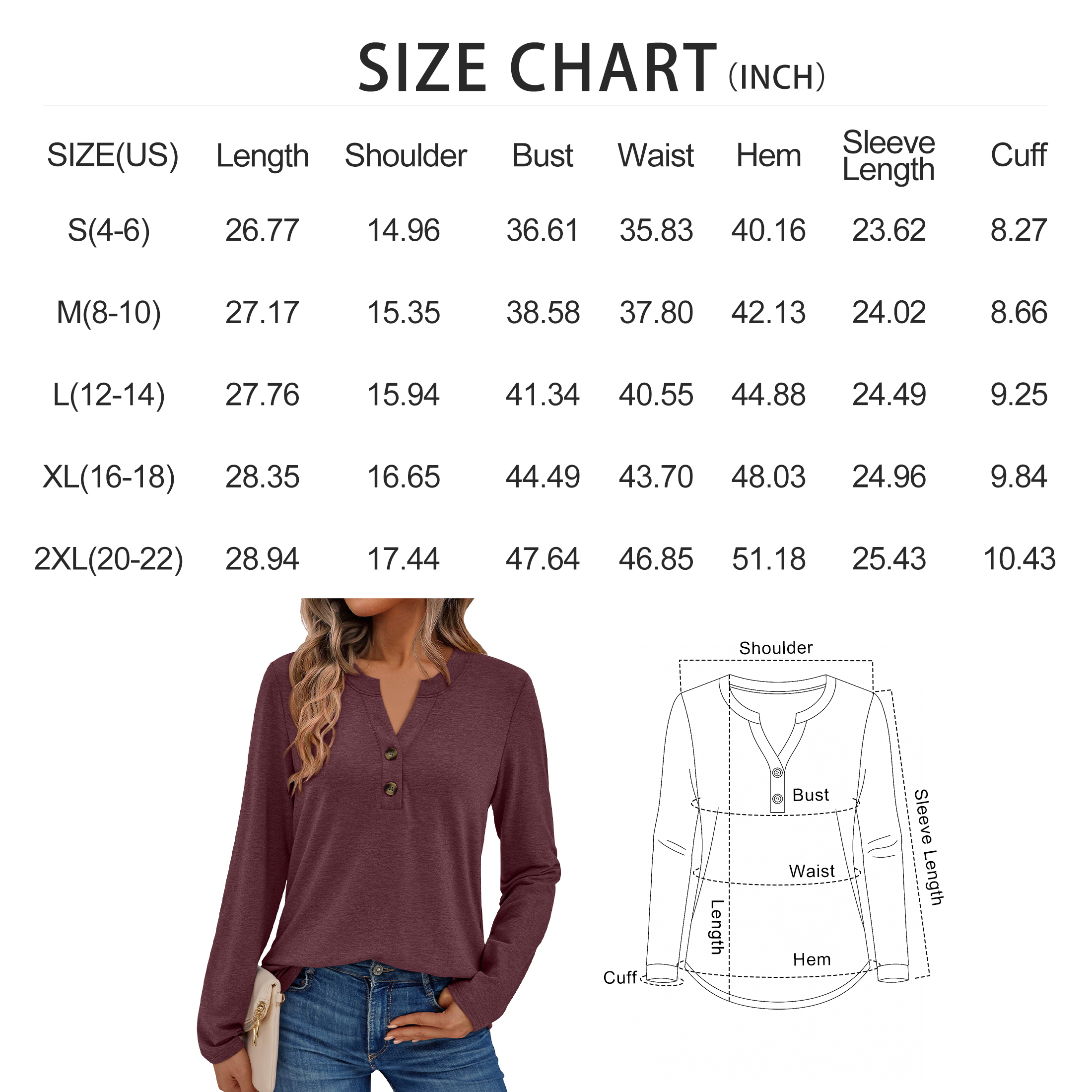 Sunbs Women's V-Neck Henley Long Sleeve Blouse photo 2