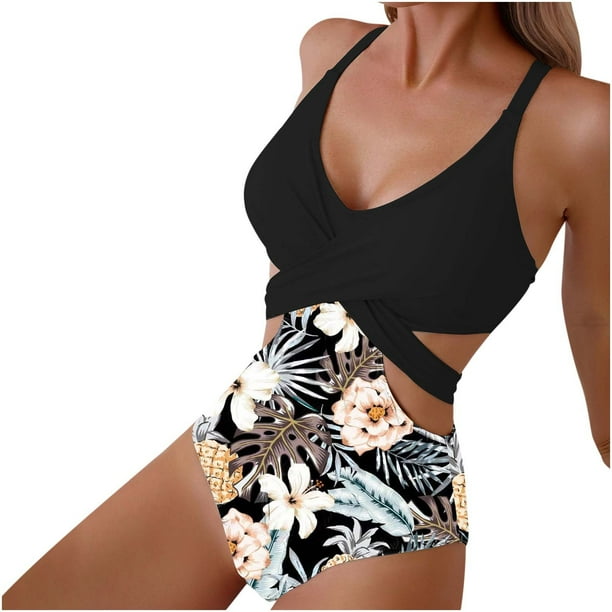 Traje de Baño de Bikini de Mujer Impreso Hueco Encaje Hasta Bikini Sexy, Traje de Baño sin Espalda para la Piscina Y el Mar