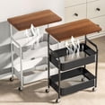 thumbnail image 1 of 3-Tier Rolling Utility Table Set – Metal Storage Cart with Wooden Top, Mesh Baskets, Lockable Wheels, Easy Assembly, Multipurpose for Kitchen, Living Room, Bathroom, Office – Black, 1 of 8