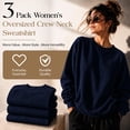 thumbnail image 3 of 3 Pack Women’s Oversized Crew Neck Sweatshirts – Fleece Lined Bulk Wholesale Pullover Sweaters for Charities & Events –Navy Blue-S, 3 of 8