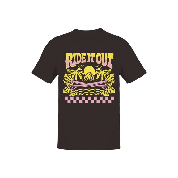 Tropical Surf Vibes "Ride It Out Men's T-shirt Brown