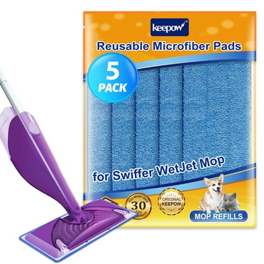 KEEPOW Reusable Mop Pads Compatible with Swiffer Wet Jet, Replacement Refills Mop Pads for Floor Cleaning, 5 Pack