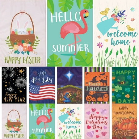 Set of 10 Assorted Garden Flags for All Seasons, 12x18 In Small Decorative Outside Christian Yard for Holiday, Fall Winter Spring Summer Seasonal Welcome Garden Flag