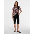 thumbnail image 3 of Time and Tru Women's Ruffle Neck Cotton Top with Short Puff Sleeves, Sizes XS-XXXL, 3 of 6
