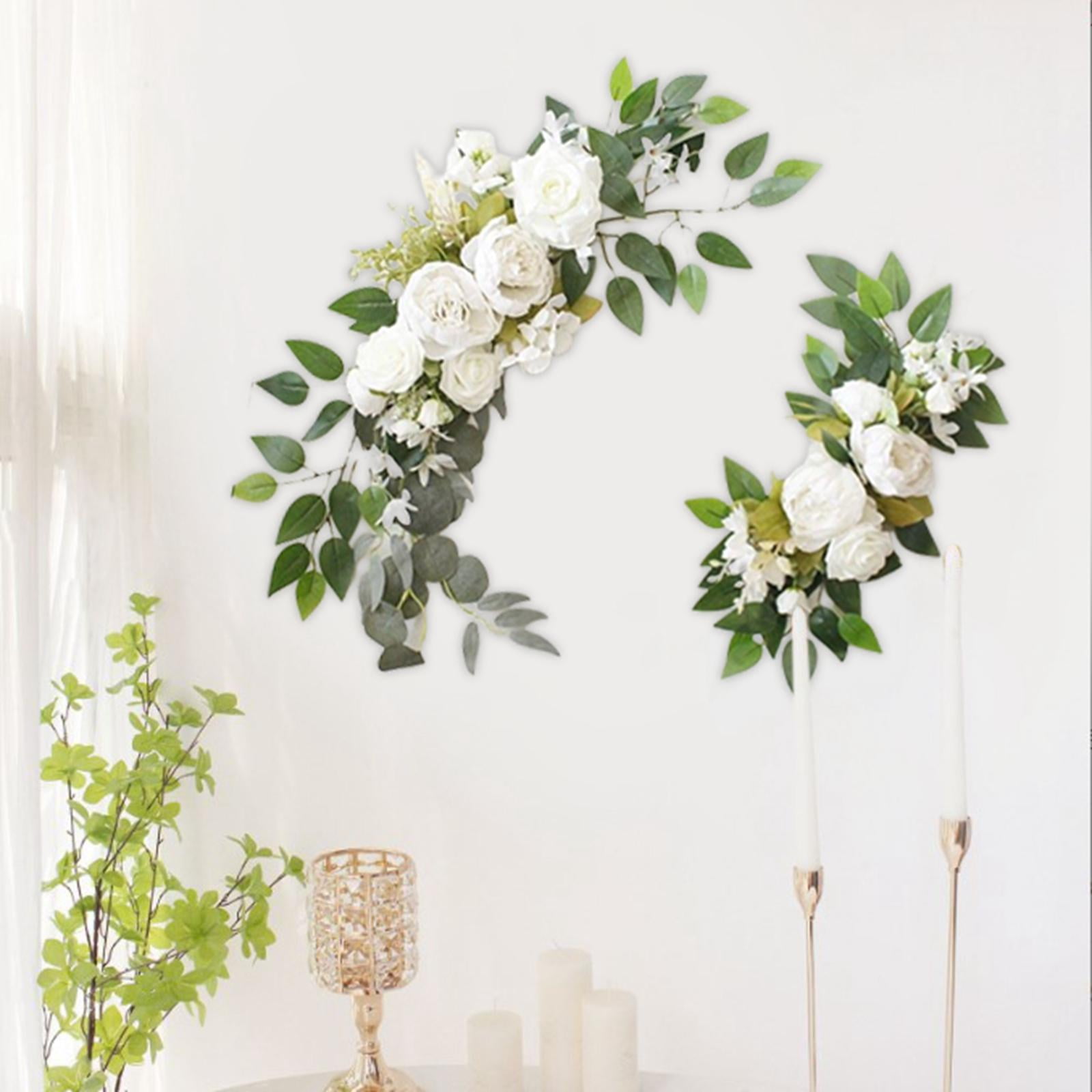 2 Pieces Wedding Arch Floral Swag Display Plant Centerpieces Artificial Flowers for Windows Ceremony Backdrop Decoration