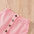 thumbnail image 4 of LNMQLPDBS Girls Skirt Set Short Sleeve Letters Print T Shirt & Pink Denim Skirt with Button 2pcs Outfits for 1 to 6 Years Trendy Classic Cute Summer Sets for School Vacation and Beach Play, 4 of 6
