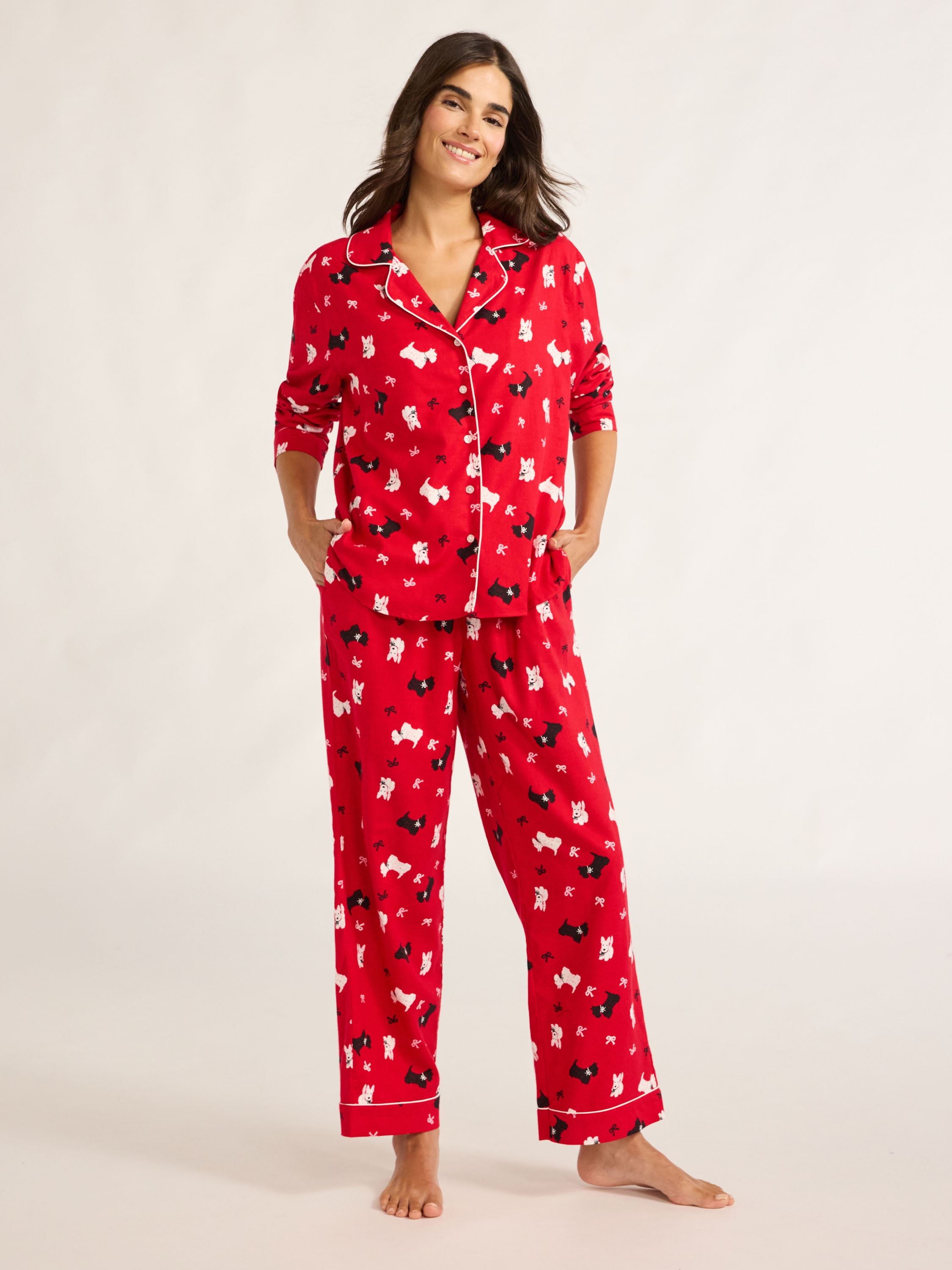 Joyspun Women's Flannel Long Sleeve Top and Pants Pajama Set, 2-Piece, Sizes XS-3X