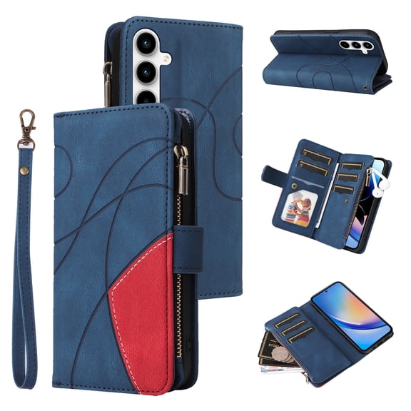 Wallet Case for Samsung Galaxy A35, PU Leather 9 Card Slots with 1 Zipper Storage Bag Shockproof Cover for Samsung Galaxy A35