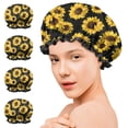thumbnail image 7 of Shower Caps,Black Yellow Sunflower Pattern Waterproof Shower Cap for Women 4 Pieces,Double Reusable Hair Cover for Shower PEVA Elastic Stretch Hem, 7 of 7